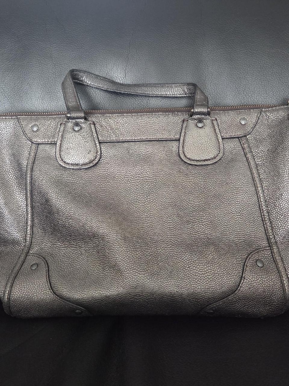 Coach Metallic Pebbled Leather Satchel - Gray Interior - Picture 3 of 6
